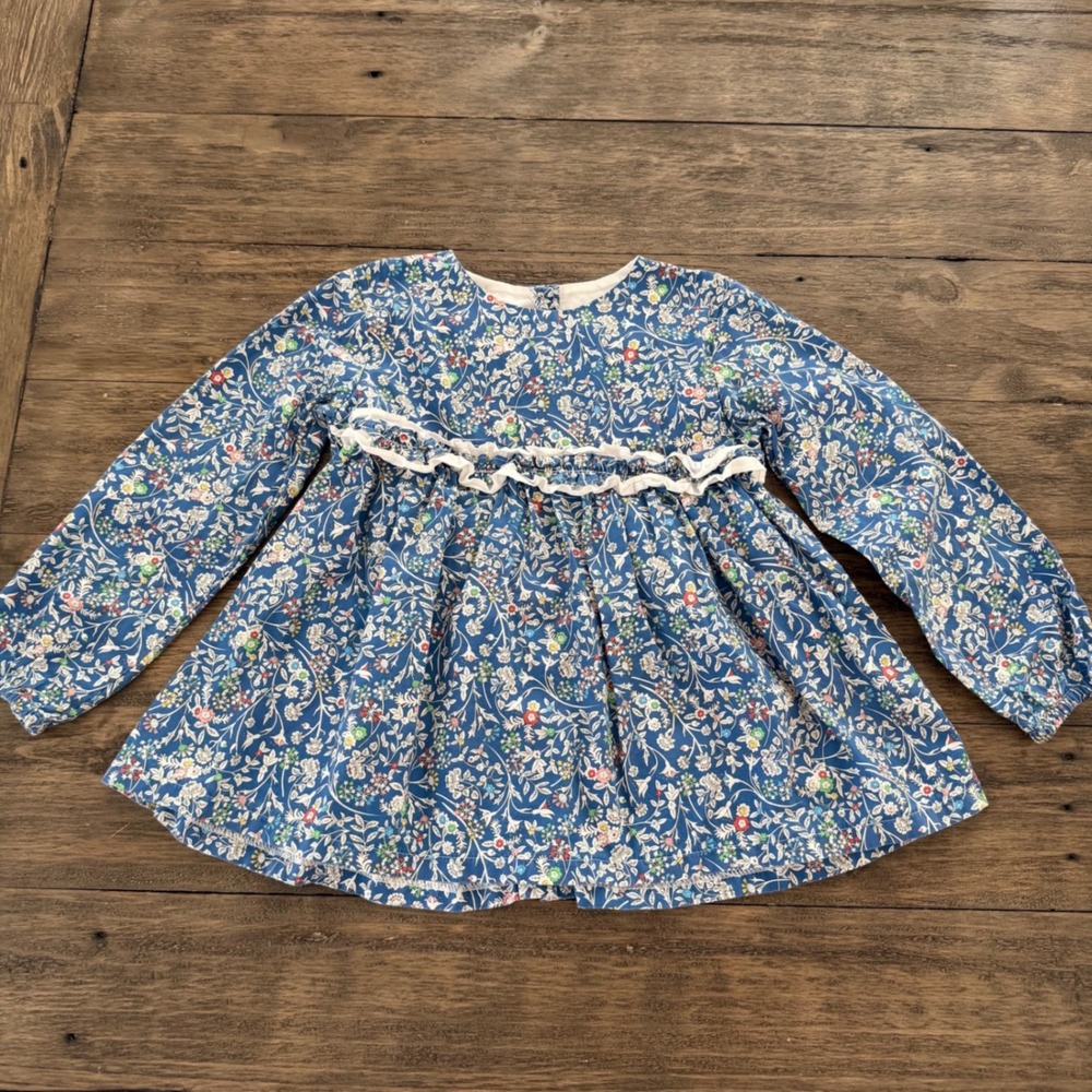 Bella Bliss Blue Floral Ruffle Long Sleeve Babydoll Cotton Top Girls Size 6